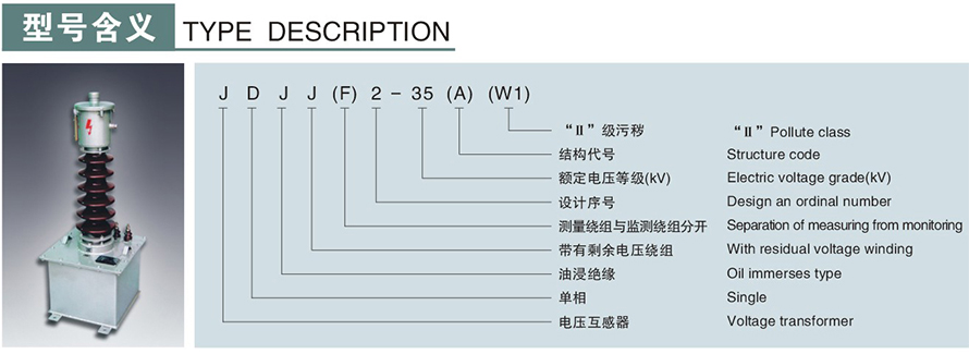 JDJJ2-35/JDJJ2-35GYW1/JDJJ2-35GYW2型電壓互感器型號說明